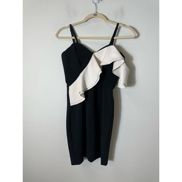 Parker Black White Ruffle Strapless Mini Dress Sz XS - Picture 1 of 3